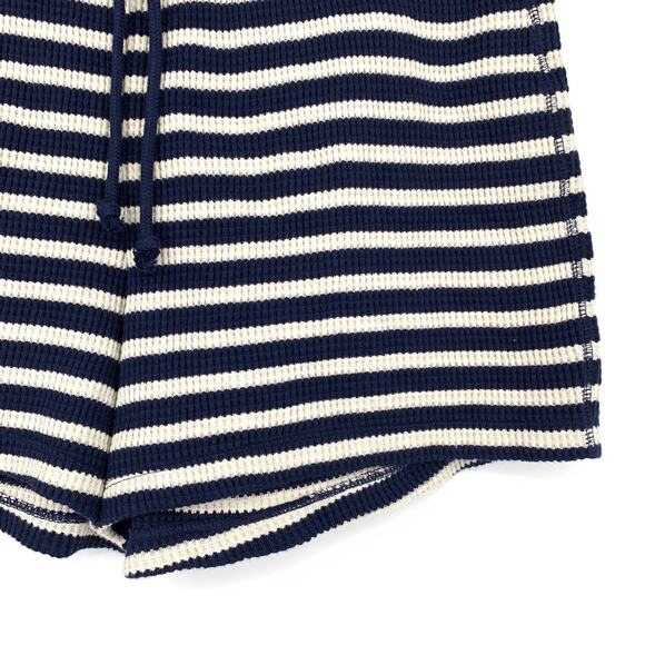 J.Crew Waffle Knit Lounge Set Sweatshirt + Short Womens M Blue Cream Stripe NEW - Picture 5 of 15